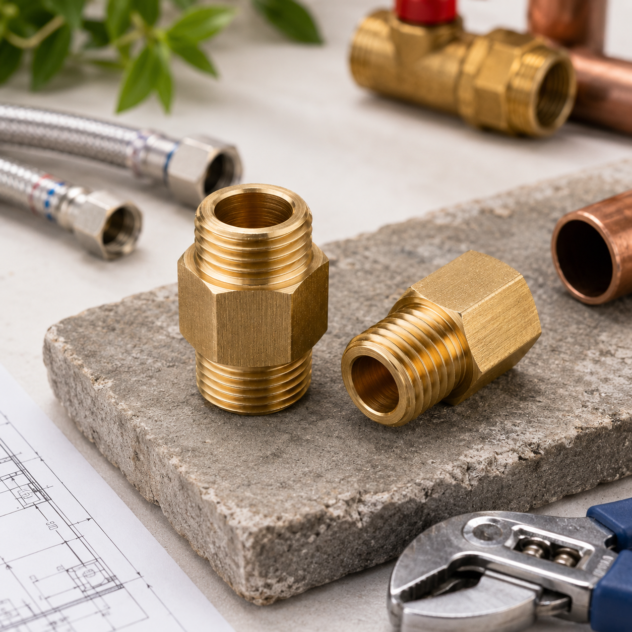 1/8 NPT Male to 1/8 NPT Female Brass Hex Adapter